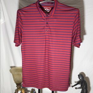 Drake Red and Navy Blue Striped Polo Shirt
